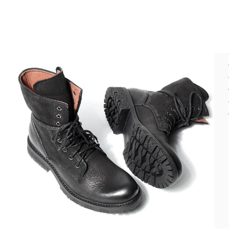 British style Men boots Luxury Vintage Military boots Genuine leather Tooling shoes Motorcycle boots botas hombre 02A