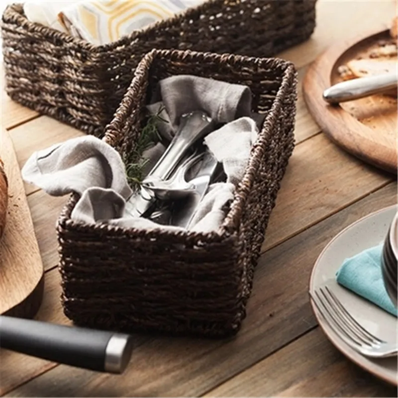

KINGLANG retro rattan knife and fork box kitchen cutlery finishing box home desktop chopsticks storage box