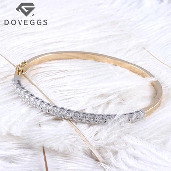 

DOVEGGS 14K Two Tones Gold Yellow and Write 2CTW 3mm GH Color Clear Moissanite Bangle Bracelets Wrist Size 18 for Women