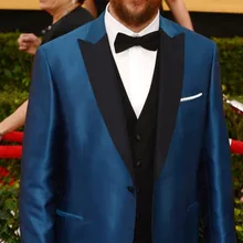 Модный синий Блейзер черные брюки смокинги для жениха 3 шт. мужские свадебные костюмы для званого обеда индивидуальный заказ terno masculino