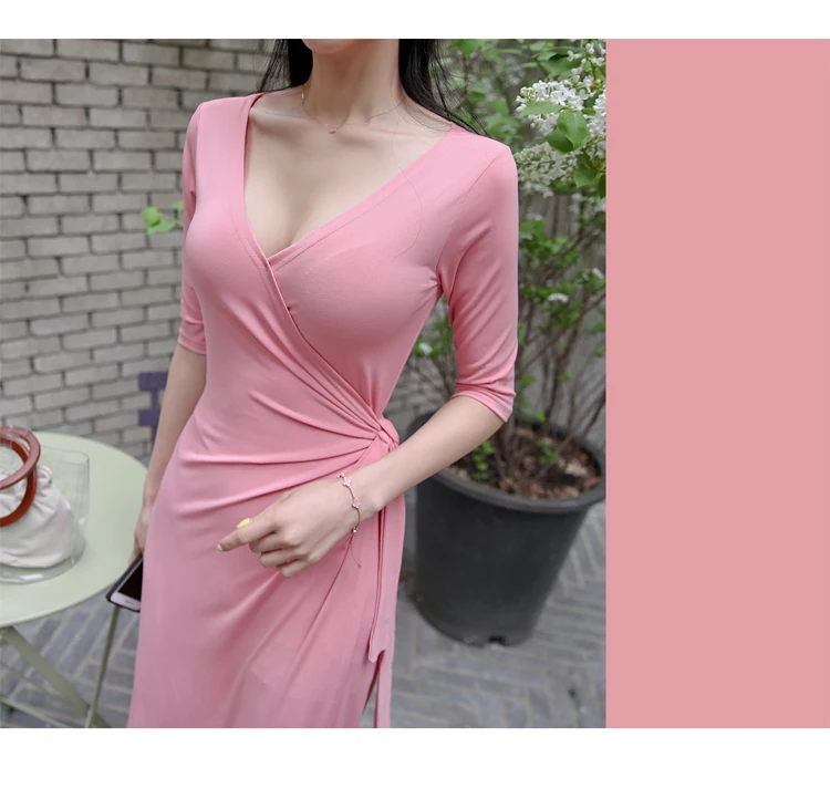 H Han queen, новинка, на шнуровке, одноцветное, v-образный вырез, длинное платье для женщин,, летнее, облегающее, приталенное платье, длиной до лодыжки, элегантное платье