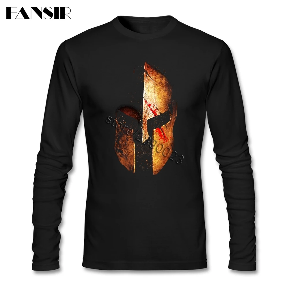 Men Tee Shirt Long Sleeve CrewNeck Cotton Spartan Greece Latest Design T Men's | Мужская одежда