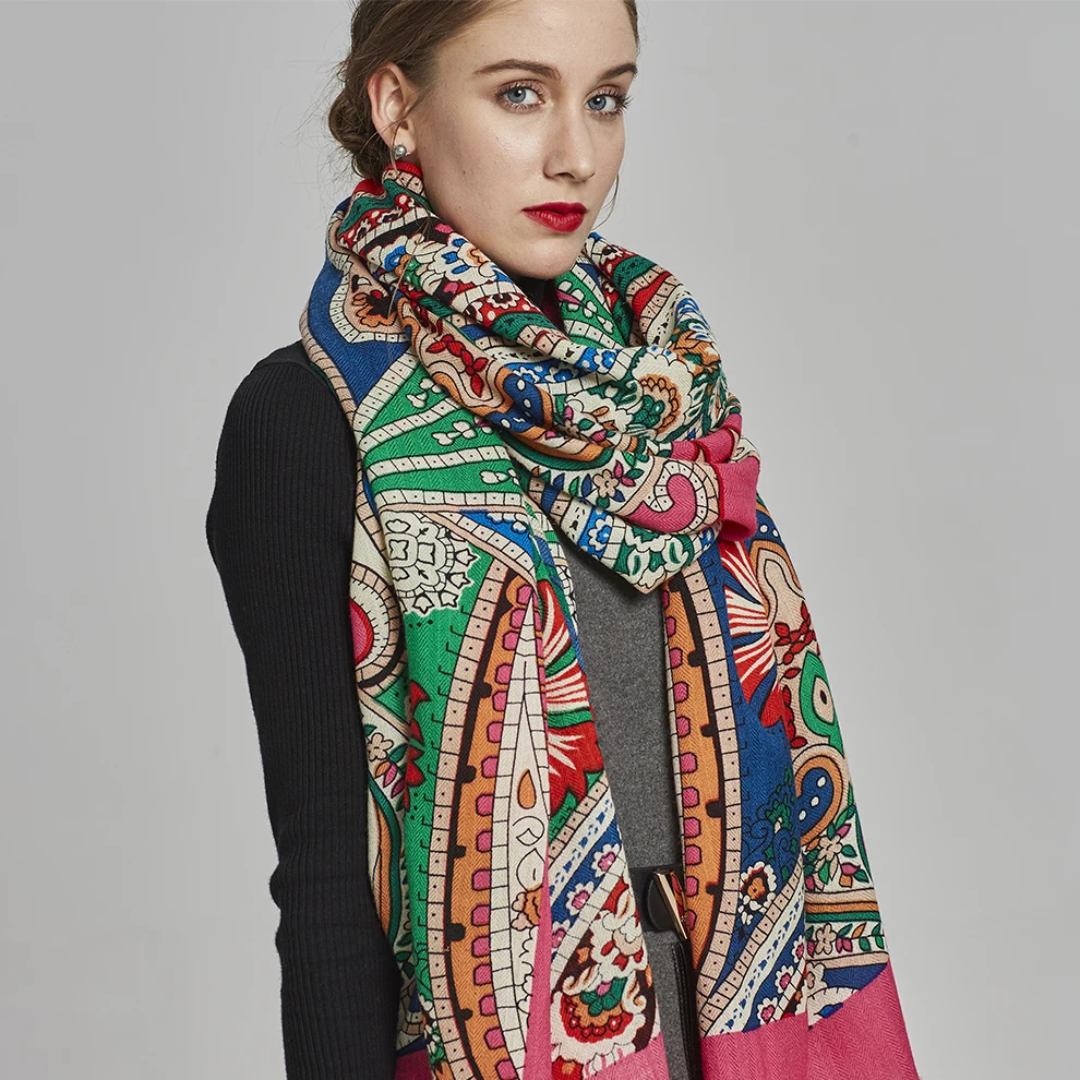 Зимний шарф для женщин роскошный бренд пашмины кашемировое пончо одеяло шарф обертывание шерстяной шарф женский платок хиджаб для мусульман шаль