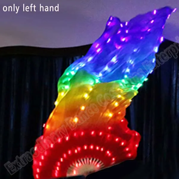 Светодиодный Шелковый Вентилятор для танца живота, вуаль, аксессуары для сцены, светильник для танца живота, светодиодный Блестящий Радужный вентилятор - Цвет: Left hand-Only 1