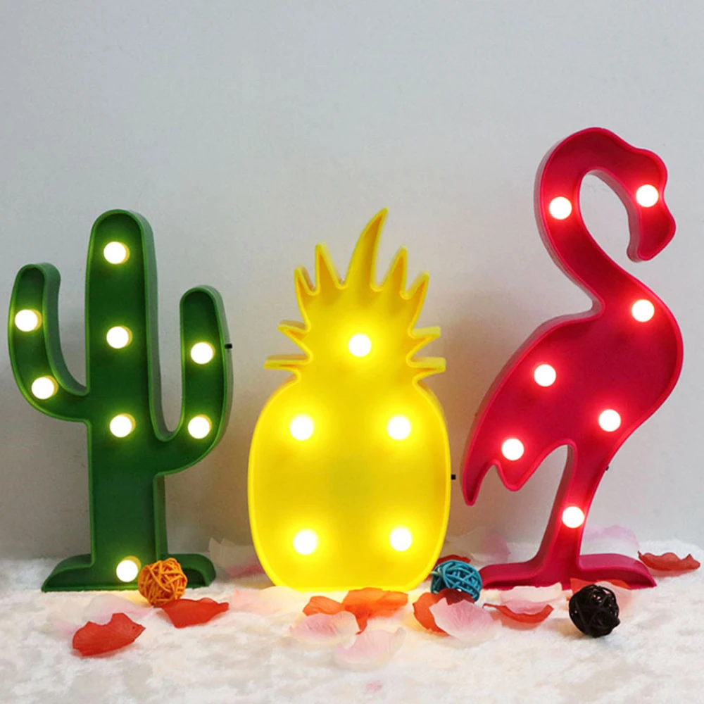 3D LED Flamingo Lamp Pineapple Cactus Light Romantic Night 