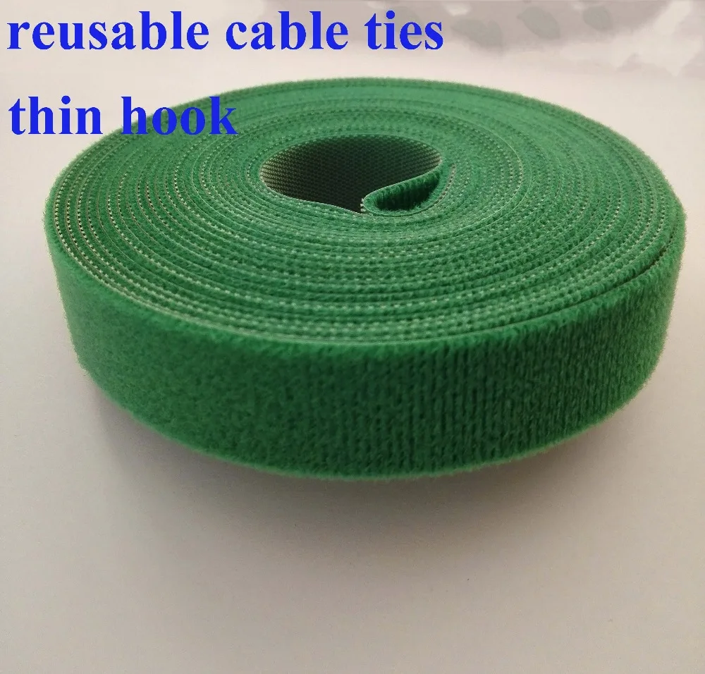 green 15mm*25M reusable nylon cable ties Self gripping Strap Stick Ties Computer PC TV Wire