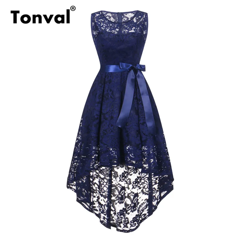 Tonval, шикарное, с высоким, низким подолом, цветочное, кружевное, миди, официальное платье для женщин, Ретро стиль, белые платья, элегантное вечернее платье