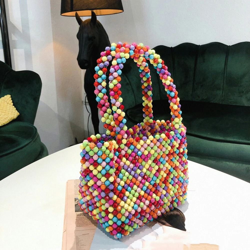 Весна/Лето корейский праздничный ужин жемчужный мешок ручной работы бисером акриловый цвет тканая сумка сумочка