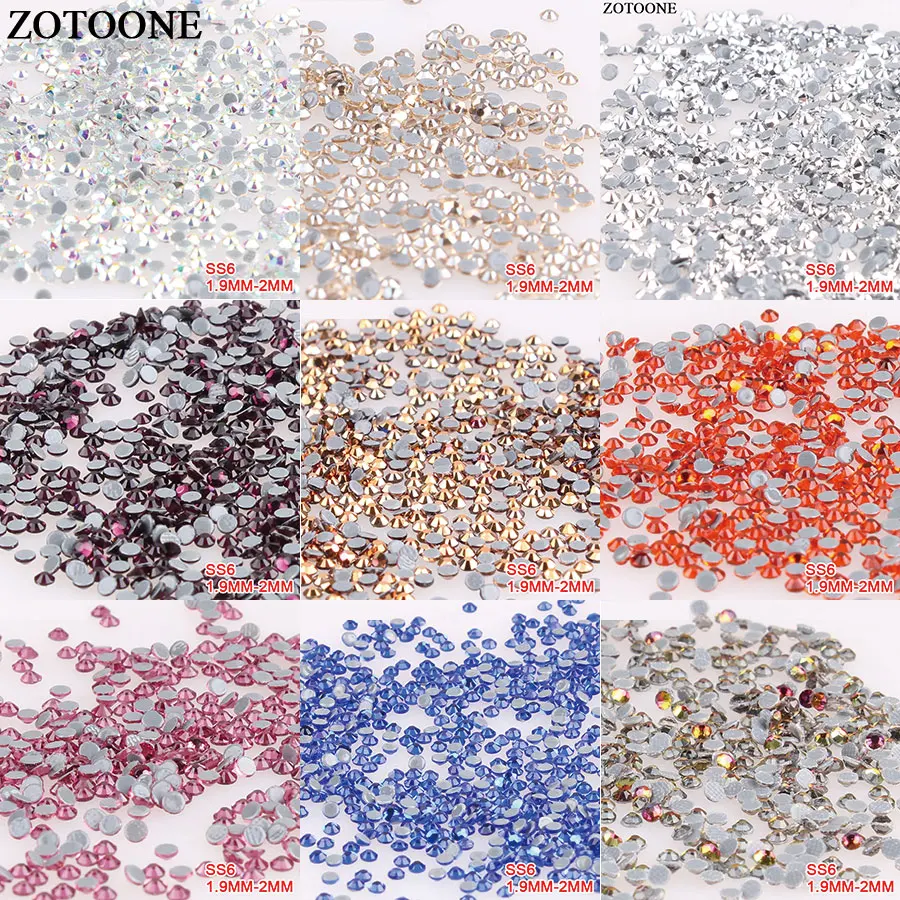 

ZOTOONE SS6 Strass Glass Crystal AB Hotfix Rhinestones Stickers for Nails Clothes Sewing Applique DIY 2 MM Thermal Adhesive D