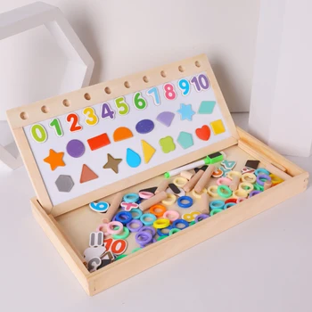 

Kids Toys Montessori Wooden Toys Digital Shape 3-in-1 Magnetic Cognition Arithmetic Board Math Toy Educational Toys For Children