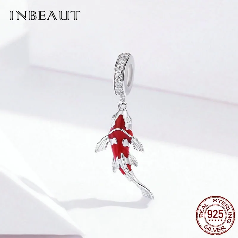 INBEAUT 100% бриллиант серебро удачи красная эмаль карп шармы белый CZ счастливая рыба