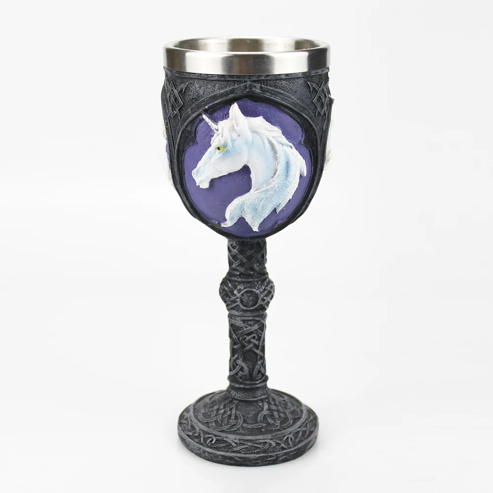 

3D Unicorn Pattern Retro Stainless Steel&Resin Wine Cup Gothic Wine Goblet with BEST Birthday Halloween Bar Drinkware 50JB062
