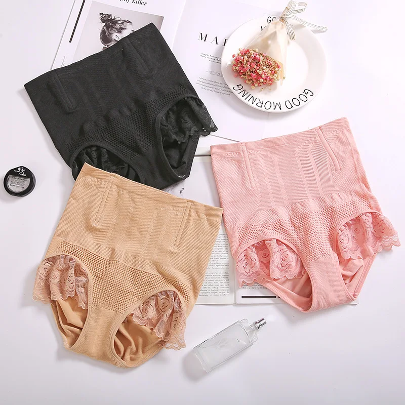 High Waist LacePanties Tummy Control Pants Women Underwear Abdomen Shapewear Breathable seamless High Elastic Slimming Panty