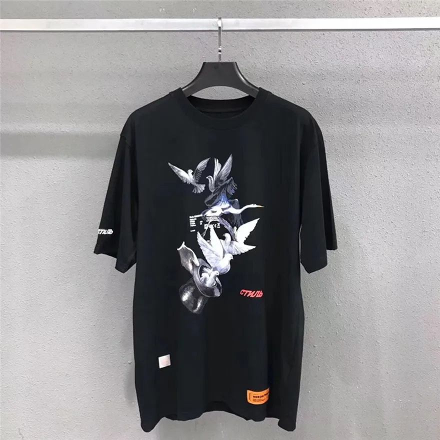 

19ss Heron Preston T Shirts Women Men 1:1 Couple Dress Magician Magic Hat peace pigeon Harajuku Heron Preston T-Shirt