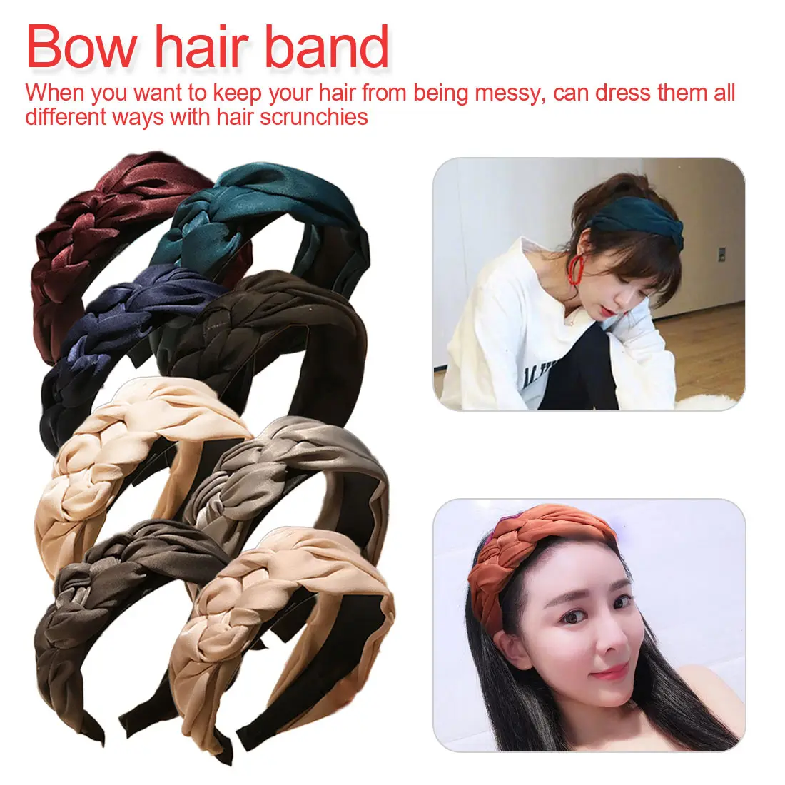 

Korean Wide Headband Women Girls Sweet Graciously Candy Color Cloth Wrapped Hair Hoop Handmade Pleated Twist Knotted Styling