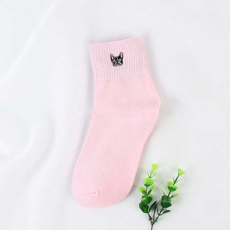 Харадзюку, модные художественные носки с мультипликационным персонажем бульдогом, женские хипстерские Носки с рисунком собаки, забавные хлопковые короткие женские носки - Цвет: pink2