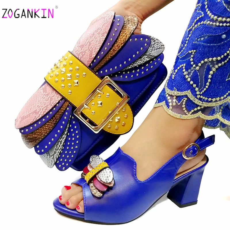 

2019 Special Design Royal Blue Color Italian Shoes and Bag Set TO Match Nigerian Matching Shoes and Bag in Heels Pu Leather