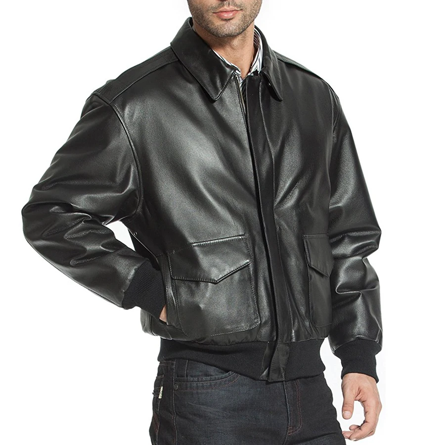 Мужская летная куртка ВВС Свободная куртка из натуральной овчины мужская мотоциклетная кожаная куртка-бомбер