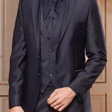 Индивидуальный заказ Лучшие темно-синие свадебные костюмы с отворотом для мужчин(куртка+ брюки+ жилет) 3 шт. одежда для жениха