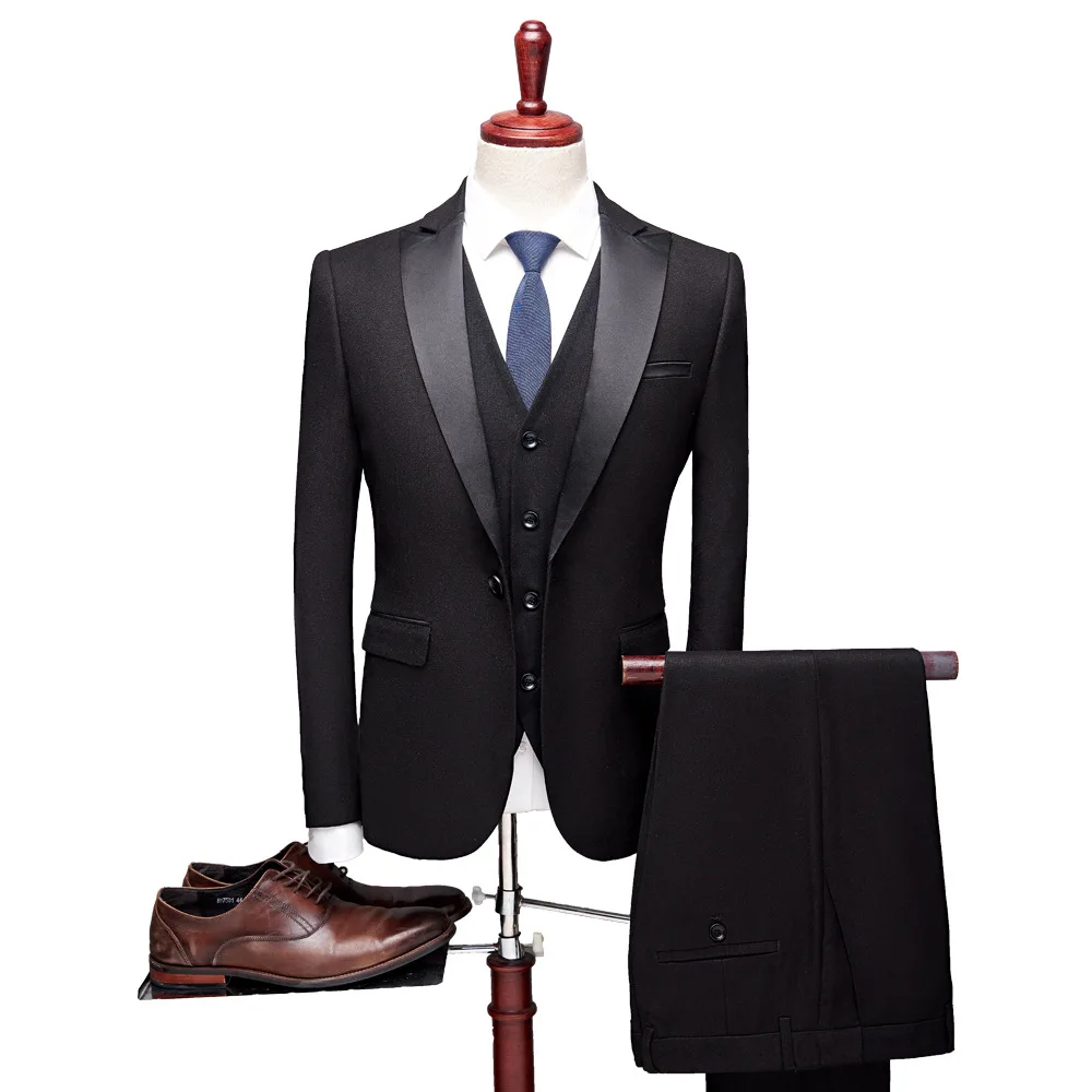 

2019 New Fashion Men's Fashion Boutique Three-piece Male Formal Business Casual Suits Slim Fit Suit