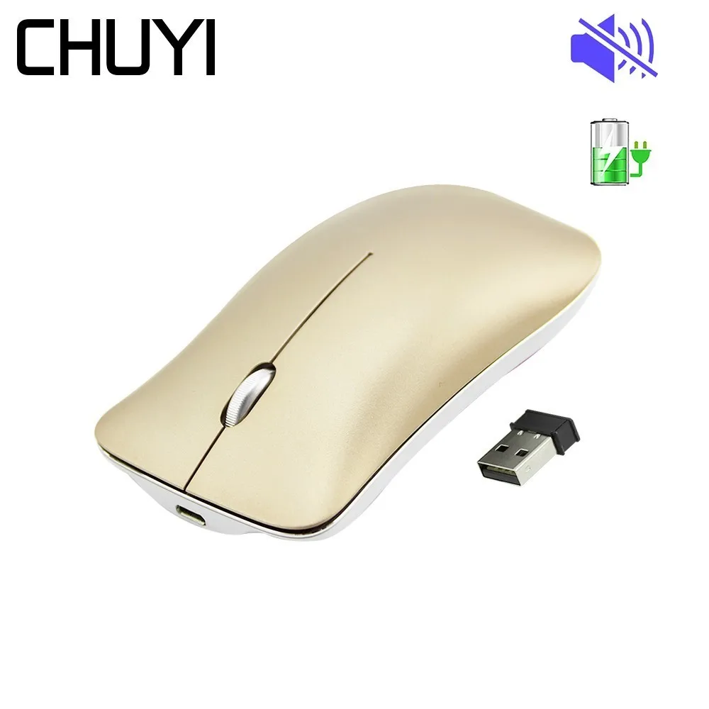 

CHUYI 2.4Ghz Ultra Thin Wireless Mouse Rechargeable Silent 1600DPI Optical Computer Mice USB Rose Gold Mause For Girl PC Laptop