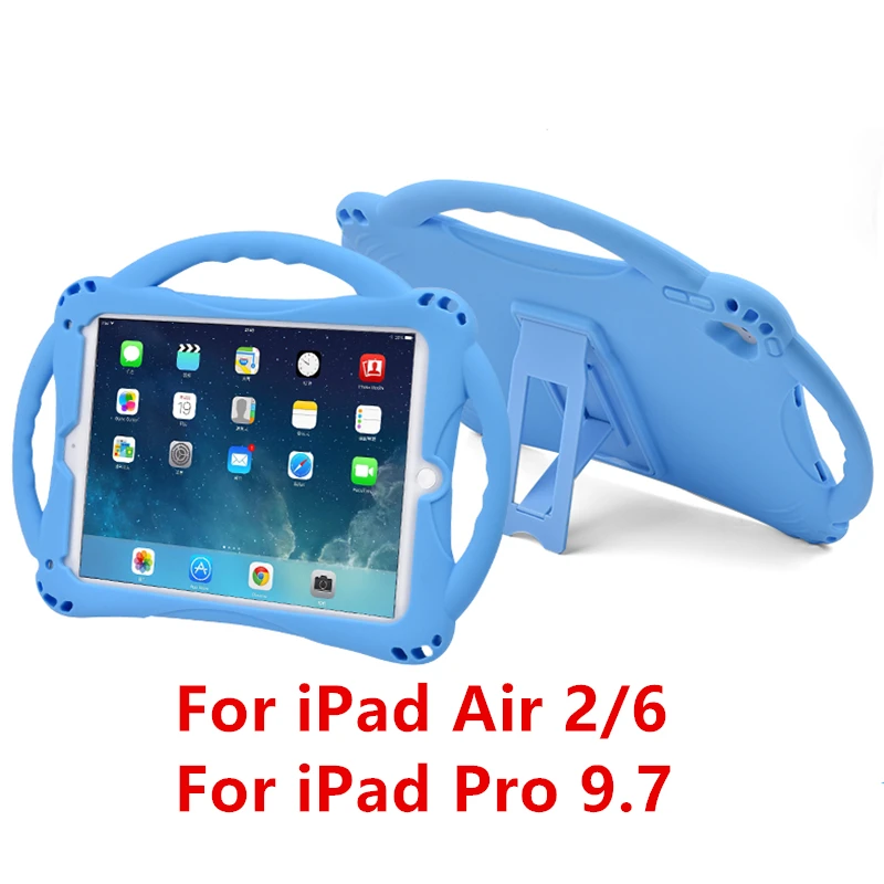 Shockproof Kickstand for iPad 9.7 Case Kids Soft Non-toxic Silicon Children Cover for iPad 2 3 4 Air 2 1 Mini Coque - Цвет: Sky Blue Air 2