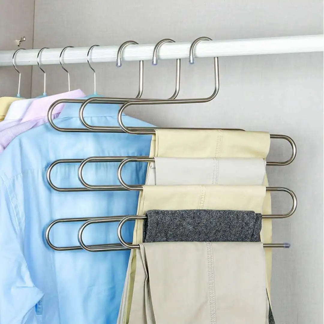 Multi-functional S-type trouser rack stainless steel multi-layer trouser rack traceless adult trouser hanger Multi-functional S-type trouser rack stainless steel multi-layer trouser rack traceless adult trouser hanger