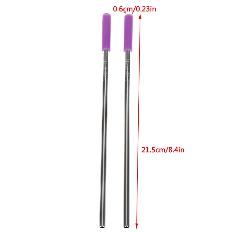 Rainbow Multi-colored Steel Metal Straw Set Reusable Beverage Suit With Anti-scratch Silicone Head Drinking Straw party favor