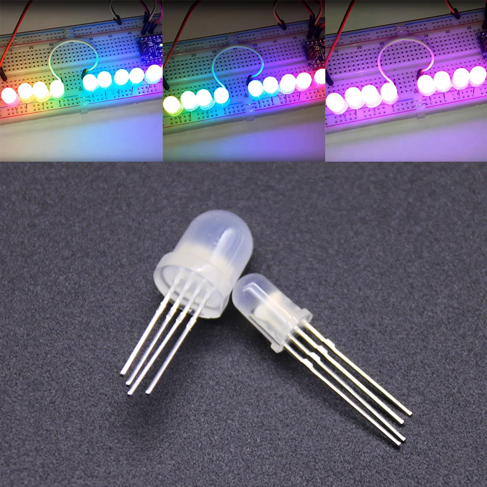 

5-1000pcs DC5V Round hat RGB LEDs with APA-106 5mm F5 8mm F8 programmable RGB Lamp pixel Arduino led chips RGB full color