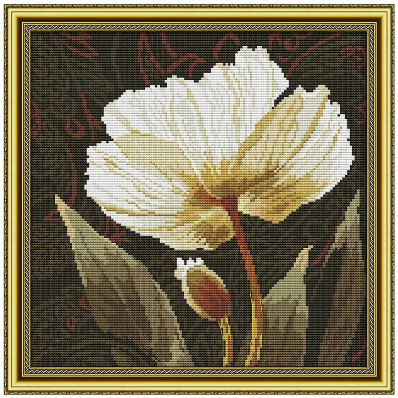 

White poppies Patterns Counted Cross Stitch 11CT 14CT Cross Stitch Set Wholesale flower Cross-stitch Kit Embroidery Needlework