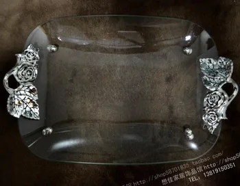 

Rumidjah luxury boutique fruit plate five star hotel style large silver handle thickened toughened glass fruit