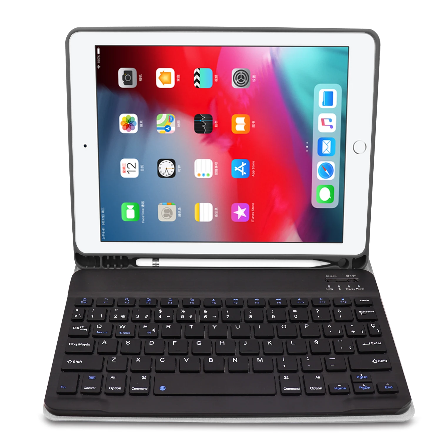 Spanish keyboard For iPad 7th 10.2 Case Bluetooth Keyboard W Pencil holder Smart Leather Cover For iPad 7th 10.2 Case