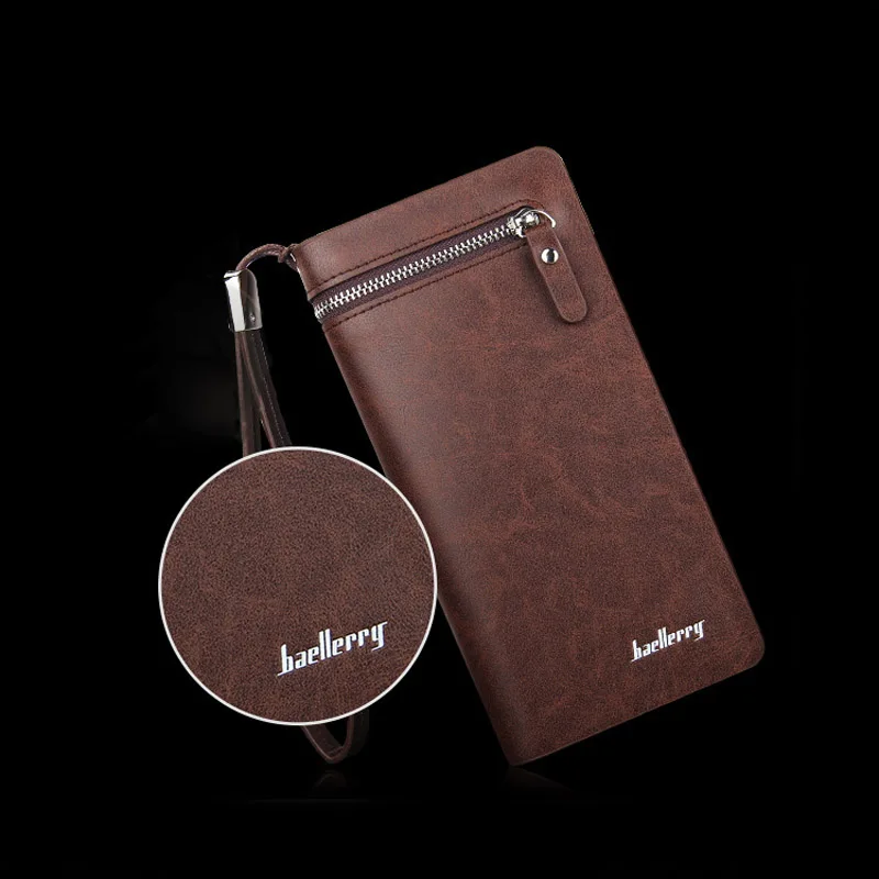 

Fashion Korean Men Long Purse With Wristband Zipped PU Leather Card Holder Clutch Money Bag Man Casual Wallet WF 668