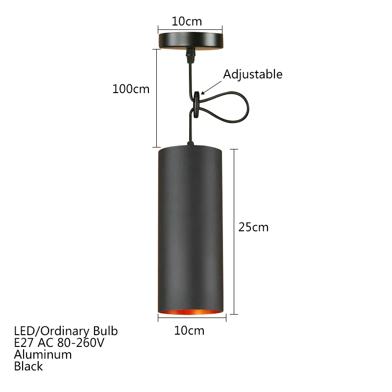 Современный черный алюминиевый подвесной светильник светодиодный E27 скандинавский промышленный подвесной светильник для гостиной ресторана Кабинета спальни офиса чердака