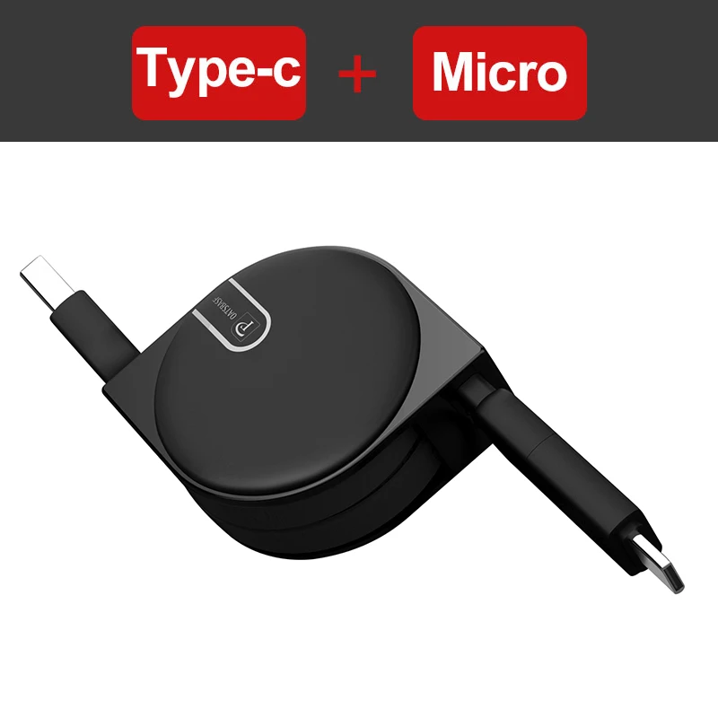 OATSBASF 3 в 1 Micro usb type C 8 Pin для iPhone XS Max X 8 7 Nokia 8 USB Выдвижной зарядный кабель для Xiaomi huawei 2 в 1 USB - Цвет: 2 in 1 C and M-Black