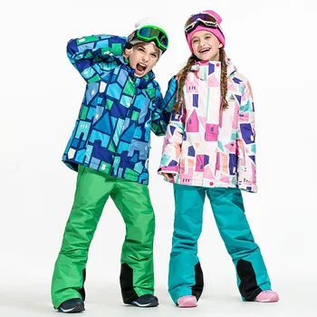 

Winter children's ski suit, boys and girls, thickening, cold proof and warm clothing, ski suit and trousers.