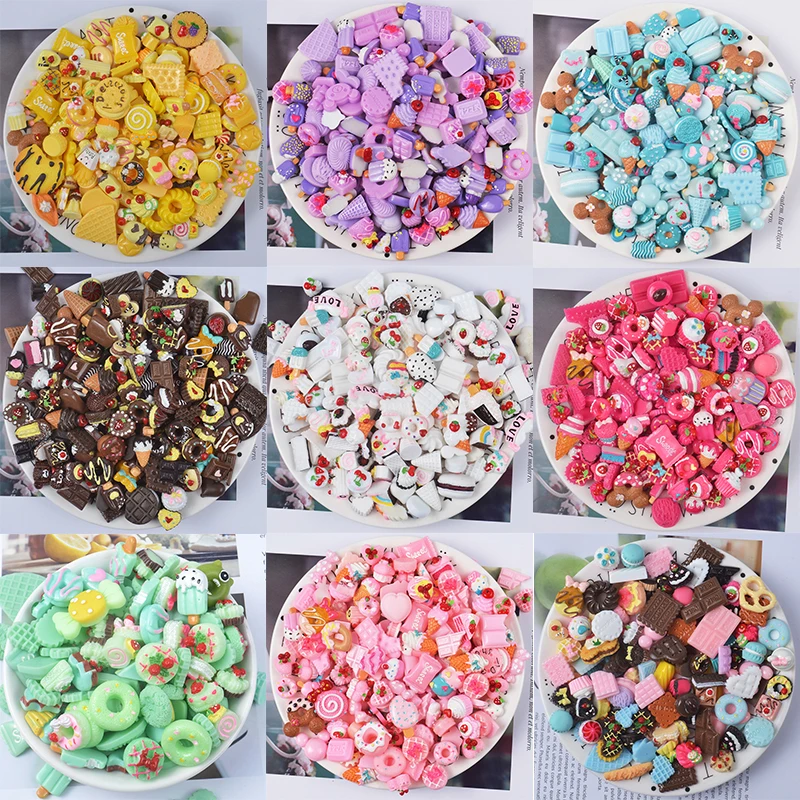 10PCS DIY Slime Charms With Candy Sugar Chocolate Cake Resin Flatback of Slime Beads for Ornament Scrapbook Crafts Toy