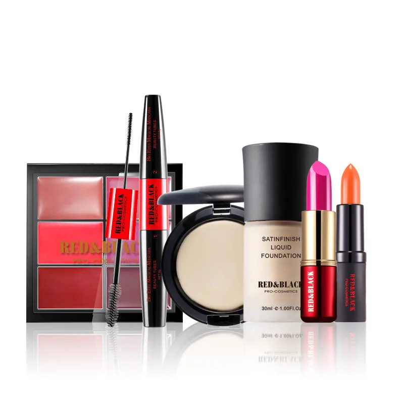 

Red&Black Makeup Tool Kit 6PCS Cosmetic Including Mascara concealer foundation cream shadow powder lipstick makeup set maquiagem