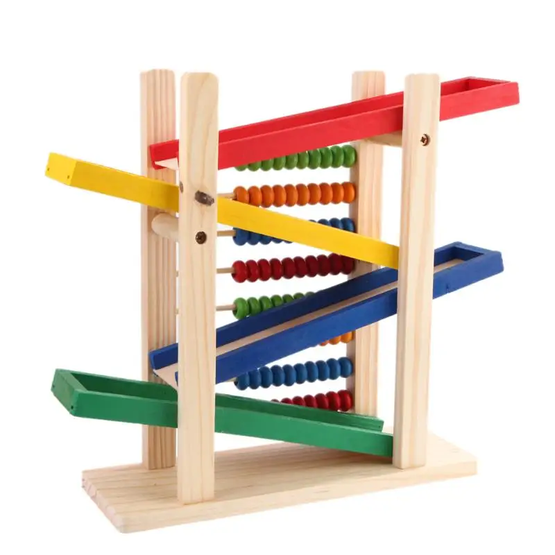 Baby Math Toy Montessori Educational Toy Creative Colorful Abacus with 4 Toy Cars Teaching Learning Toy Abacus Slippery Car Math