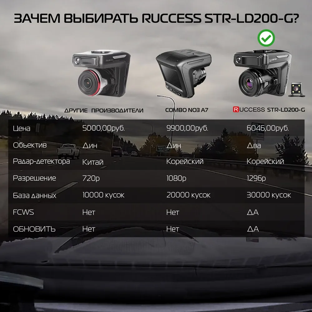 Ruccess STR-LD200-G 3 in 1 Car DVR Radar Detector Laser With GPS Full HD 1296P 1080P Dual Recorder Dash Camera Front and Rear