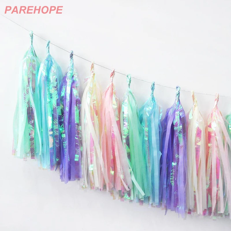 Unicorn Mermaid Rainbow Paper Tissue Tassel Wedding Birthday Party Decorations Baby Shower Tissue Tassel DIY Garland