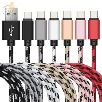 

USB Type C Cable Striped Cotton Braided Wire typec quick charger USB C Cable for Type-C Device durable wholesale price 50pcs/lot