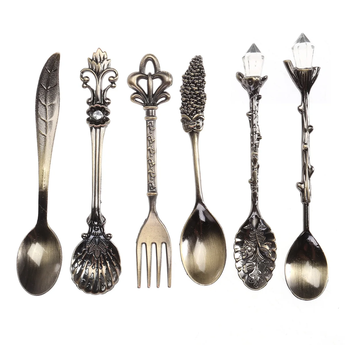 

6pcs Vintage European Palace Tableware Coffee Spoon Set Royal Spoon Fork Set Dessert Forks for Sweet Snacks