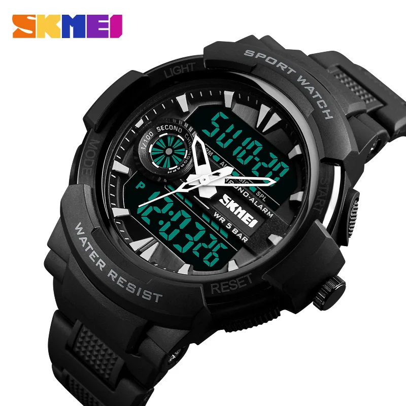 

SKMEI 1320 Outdoor Sport Top Luxury Watch Men PU Strap 5Bar Waterproof Watches Dual Display Wristwatches relogio masculino