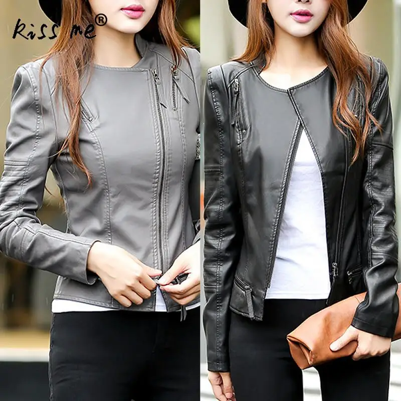 Women Leather Jacket Coats Fashion Slim PU Leather Jackets Long Sleeve