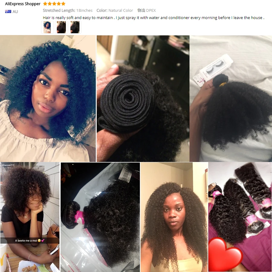 4B 4C Afro Kinky Curly Hair Brazilian Hair Bundles Deal 100% Human Hair Weave 1 PC Can By 3/4 Bundles Non Remy Hair Extensions