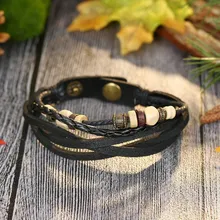 Handmade Retro Genuine Leather Woven Charm Bracelet Men Vintage Braided Bracelets Bangles Male Jewelry