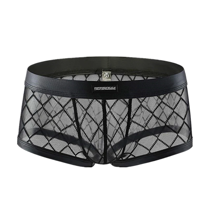 

Fashion Sexy Lingerie Men's Plaid Fishnet Underwear Cool and Refreshing Sexy Hipster Boxers Mesh Sheer Underpants Boxer Shorts