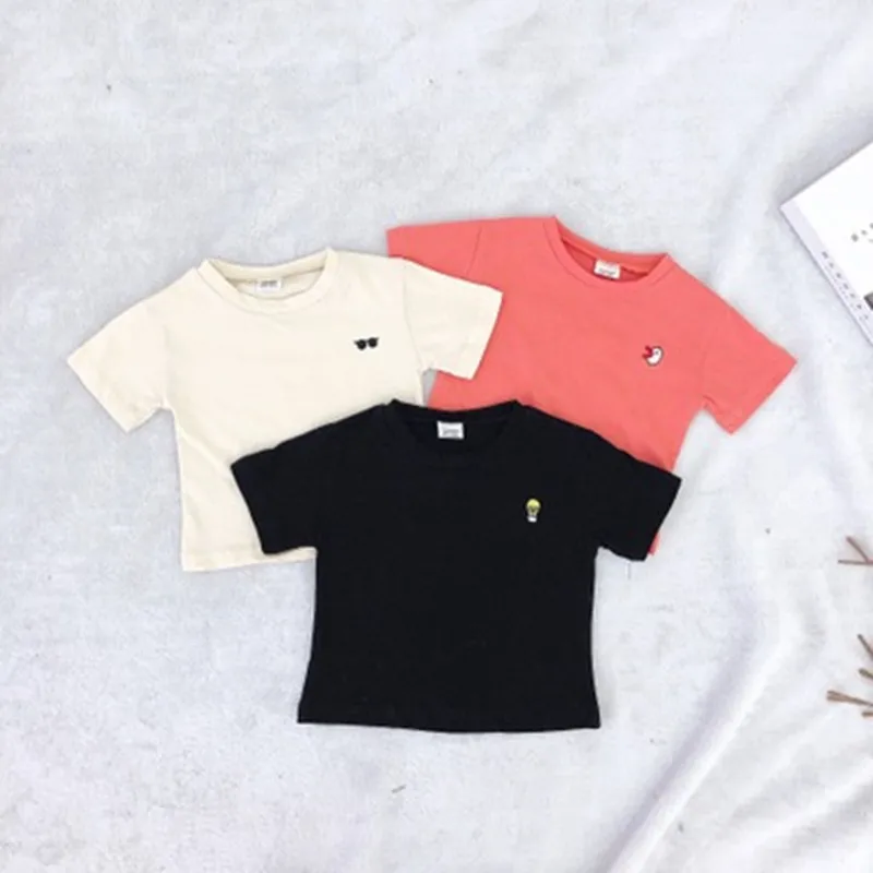 

boy's and girl's wear 2019 summer new children's cotton short sleeve plain embroidered T-shirt fashion F0329wy02