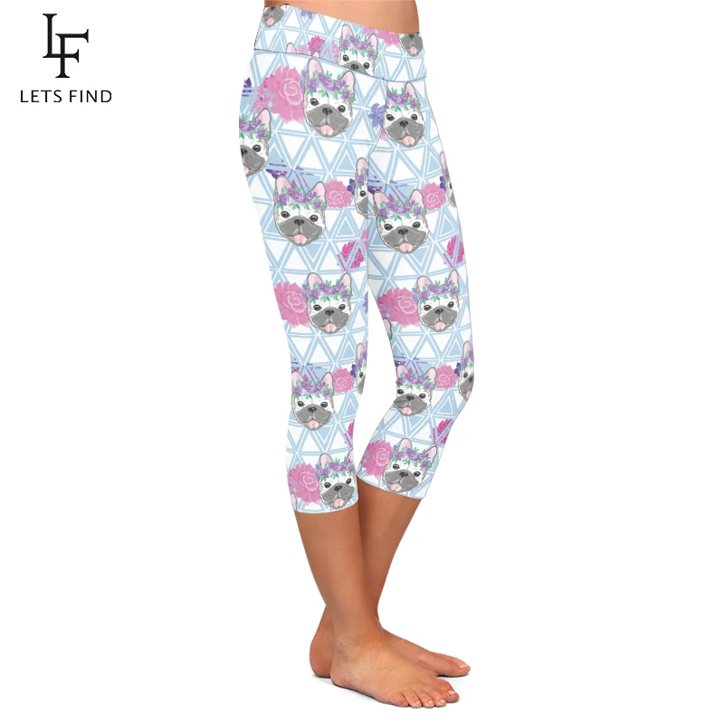 LETSFIND High Quality Women Capri Leggings High Waist Elastic Summer 3D Cute Cartoon Dog Digital Printing Pants Slim leggins